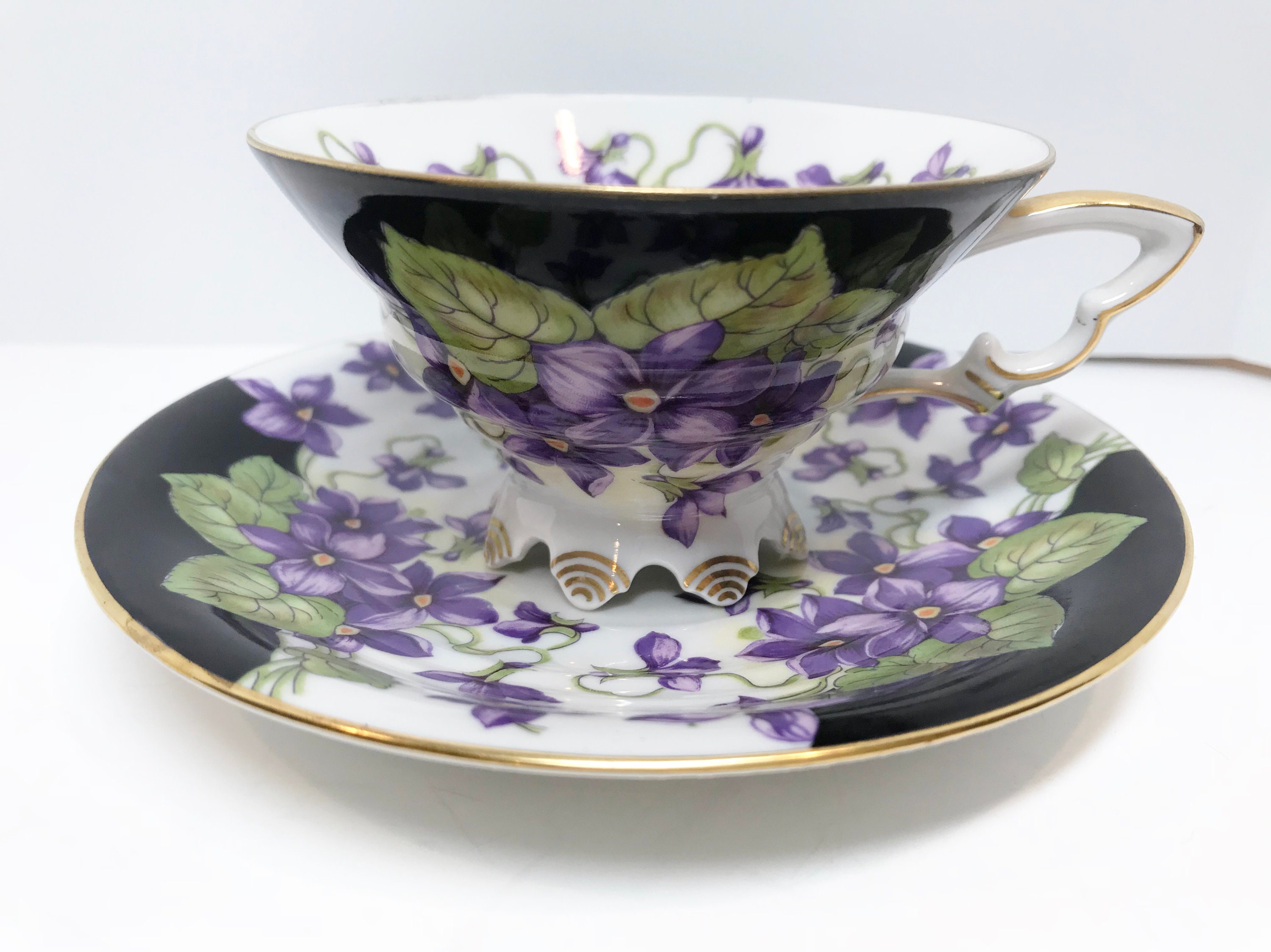 Mitterteich Bavaria Germany Tea Cup and Saucer, Purple Violet Cup
