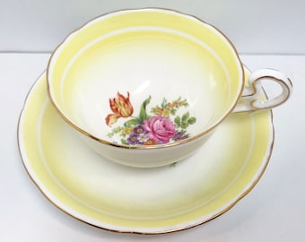 Yellow Royal Grafton Teacup and Saucer Floral Teacup English Tea Cup Vintage Teacup Yellow Teacup Afternoon Tea