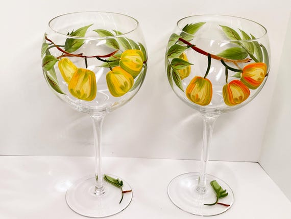 Hand Painted Glasses , Set of Eight , Wine Glasses , Long Stem Wine Glasses , Cocktail Glasses , Water Glasses , Housewarming Gift