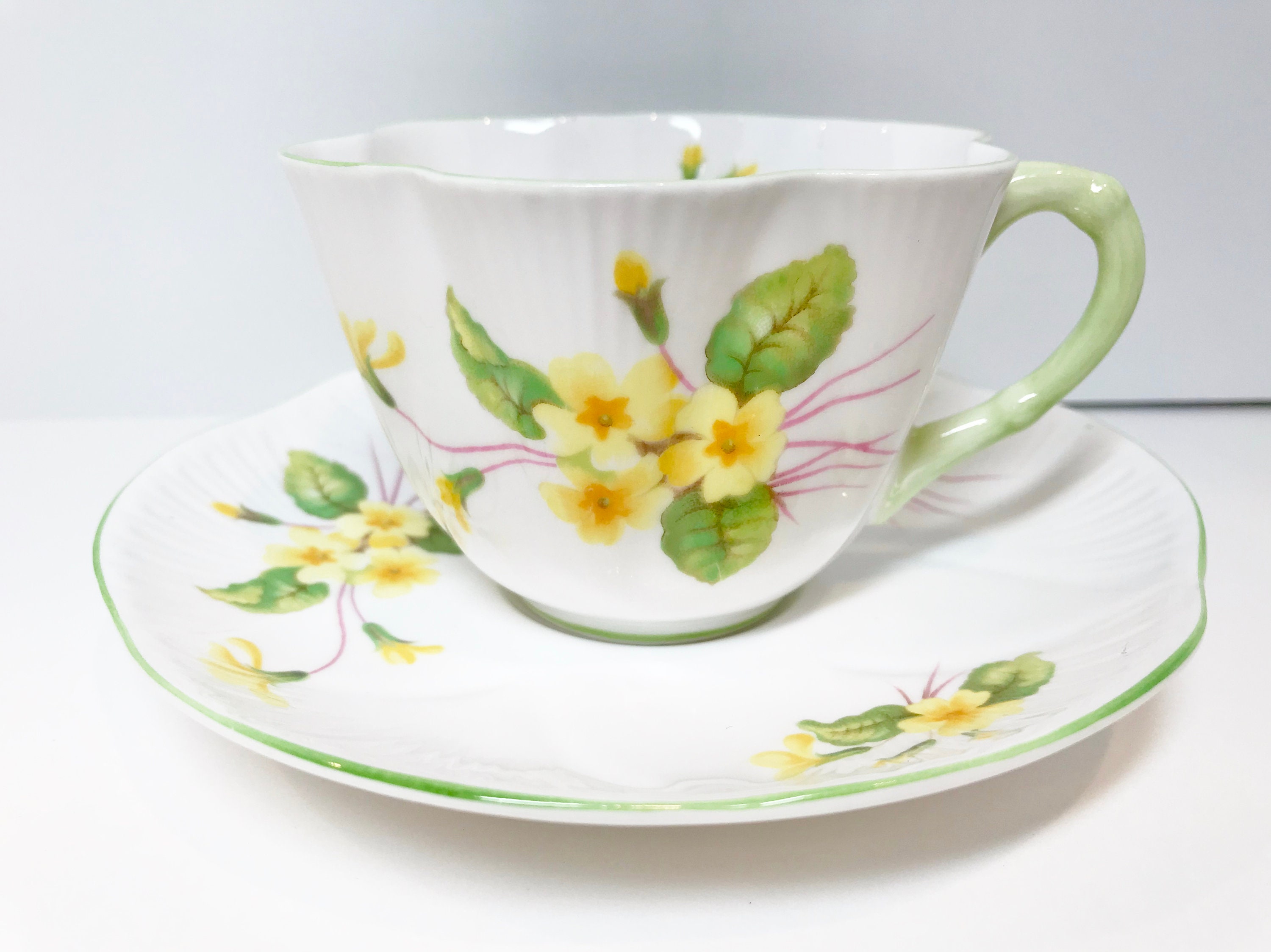 Primrose Shelley Tea Cup and Saucer, Antique Teacups, Dainty Style Cups, Shelley Cups, Bone