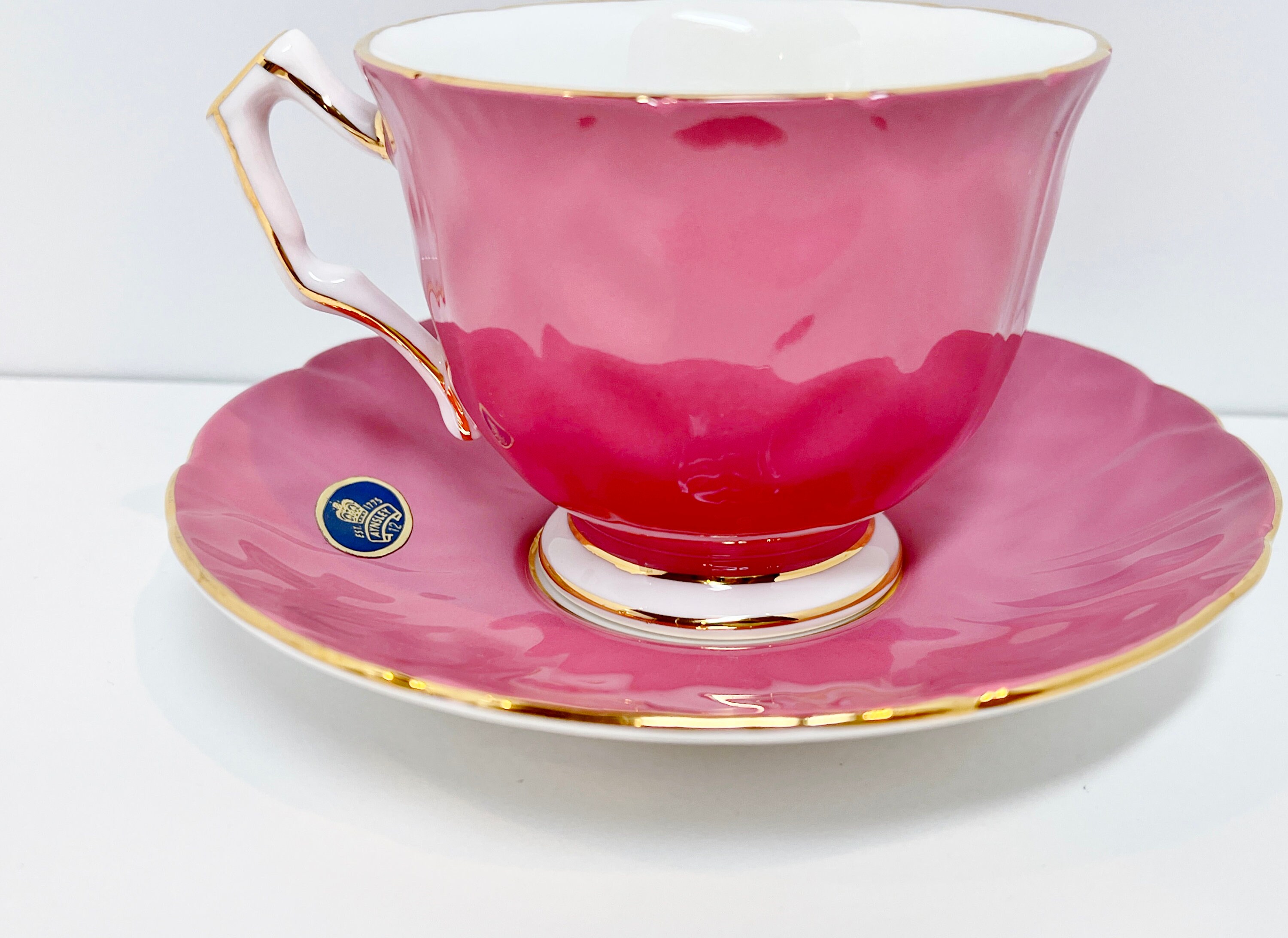 Pink Aynsley Tea Cup and Saucer, Bird Tea Cups Vintage, English Bone