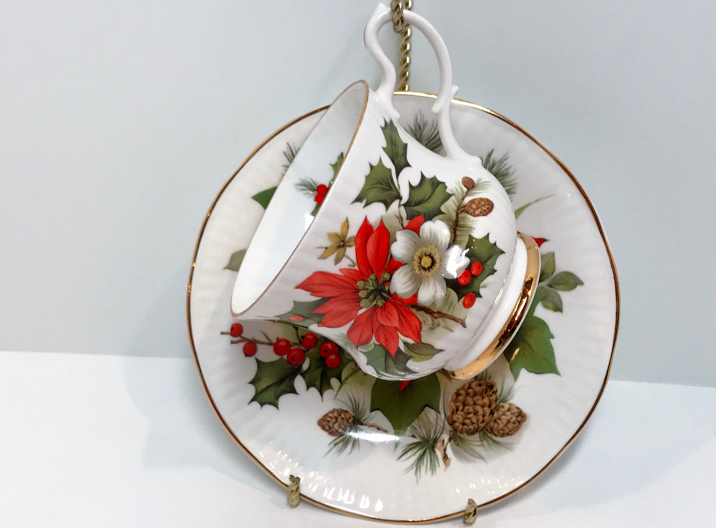 Christmas Tea Cups, Royal Coach Holiday Tea Cups, Christmas Decor
