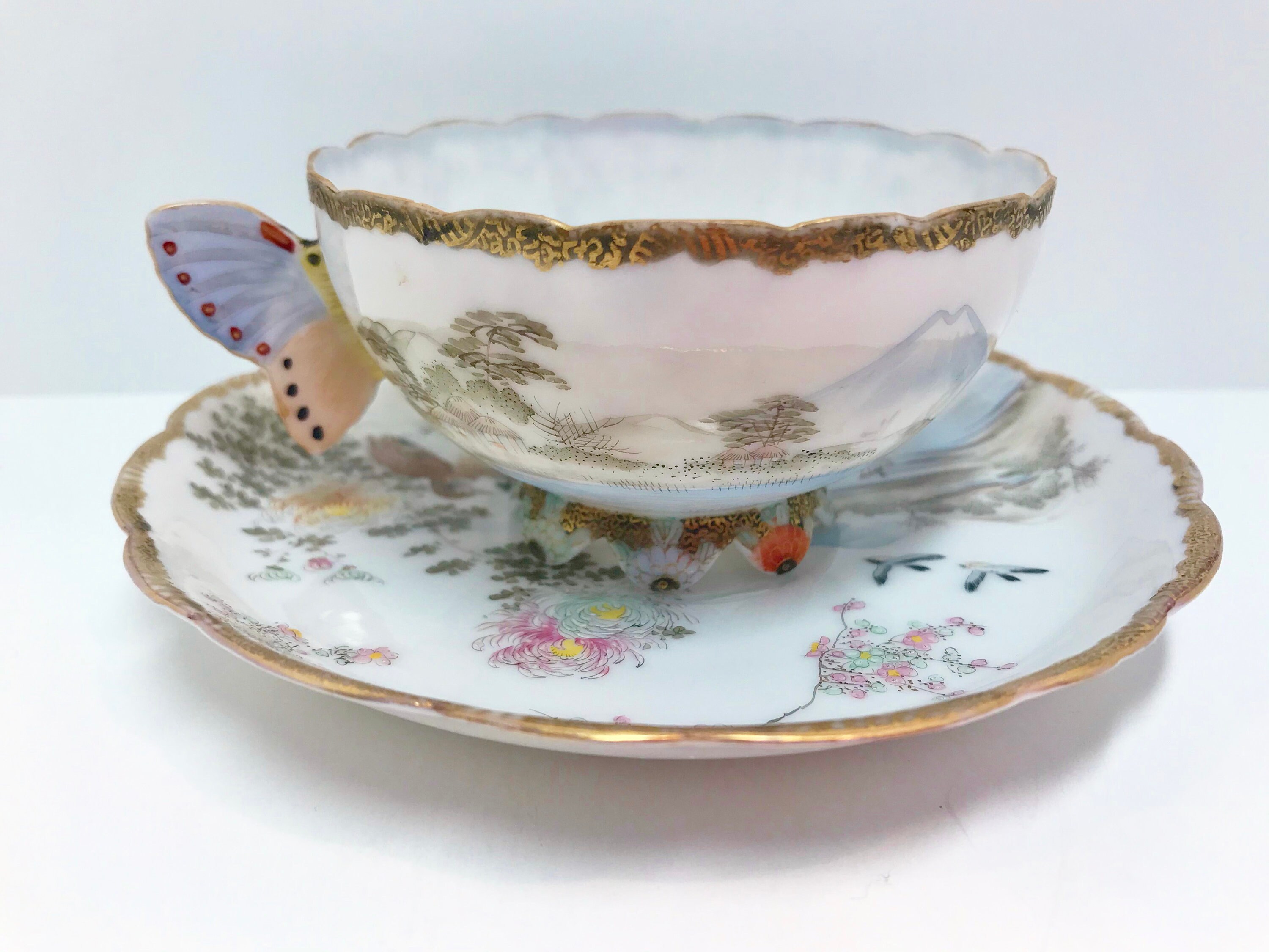 Butterfly Handle Teacup, Kutani Teacup, Butterfly Teacup, Kutani