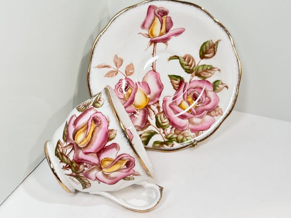 Signed Queen Anne Teacup, Windsor Rose Pattern, Antique Teacup Vintage, Gift for Her, Anniversary Gift, Floral Tea Cup, Pink Rose