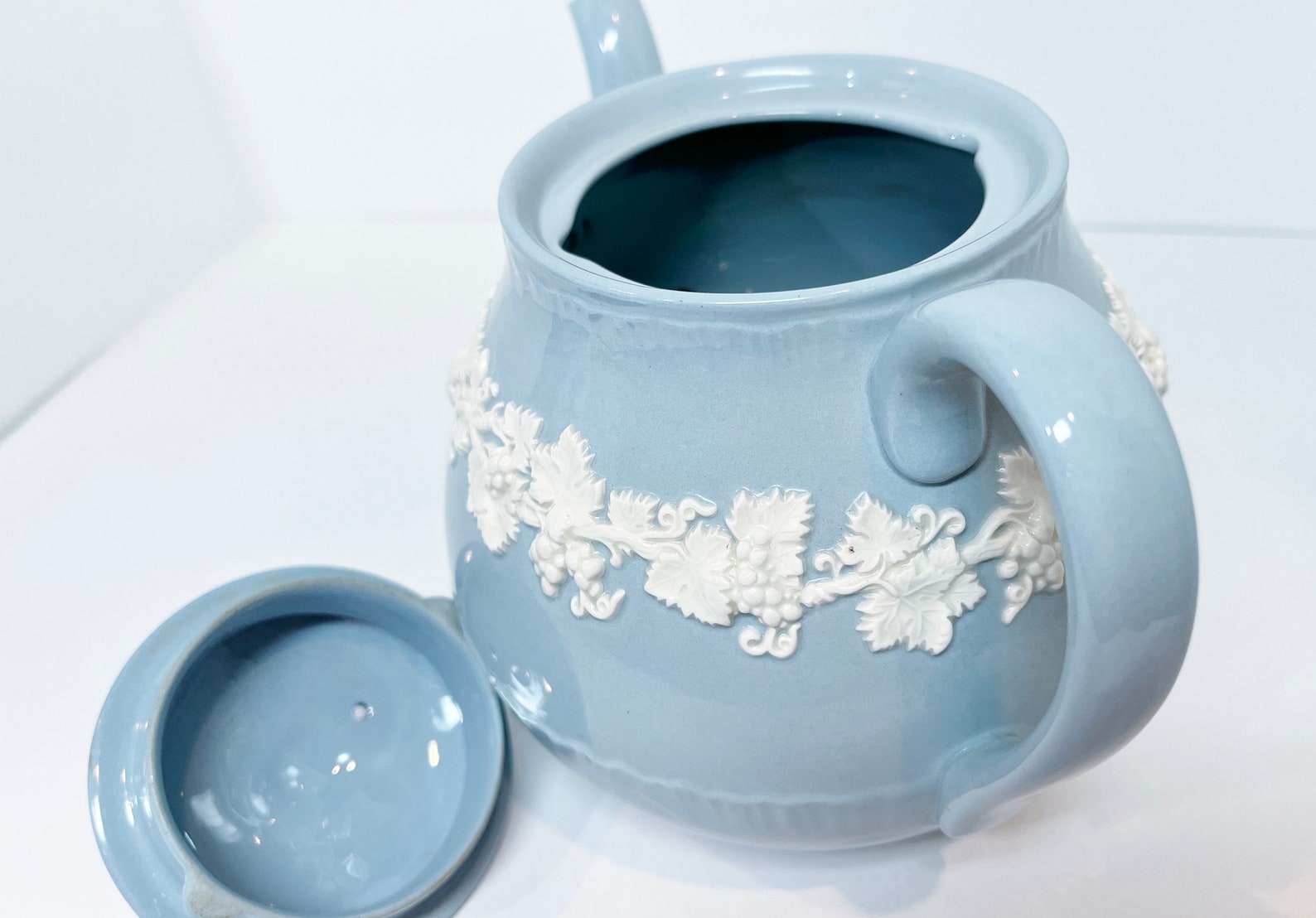 Queensware Wedgwood Teapot Blue Wedgwood Cream on Lavender Etsy