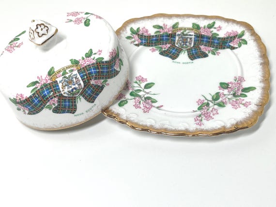 Nova Scotia Tartan, Butter Dish, Cheese Dish, English Bone China, Gift for Her, Housewarming Gift, Anniversary Gift, Birthday Gift