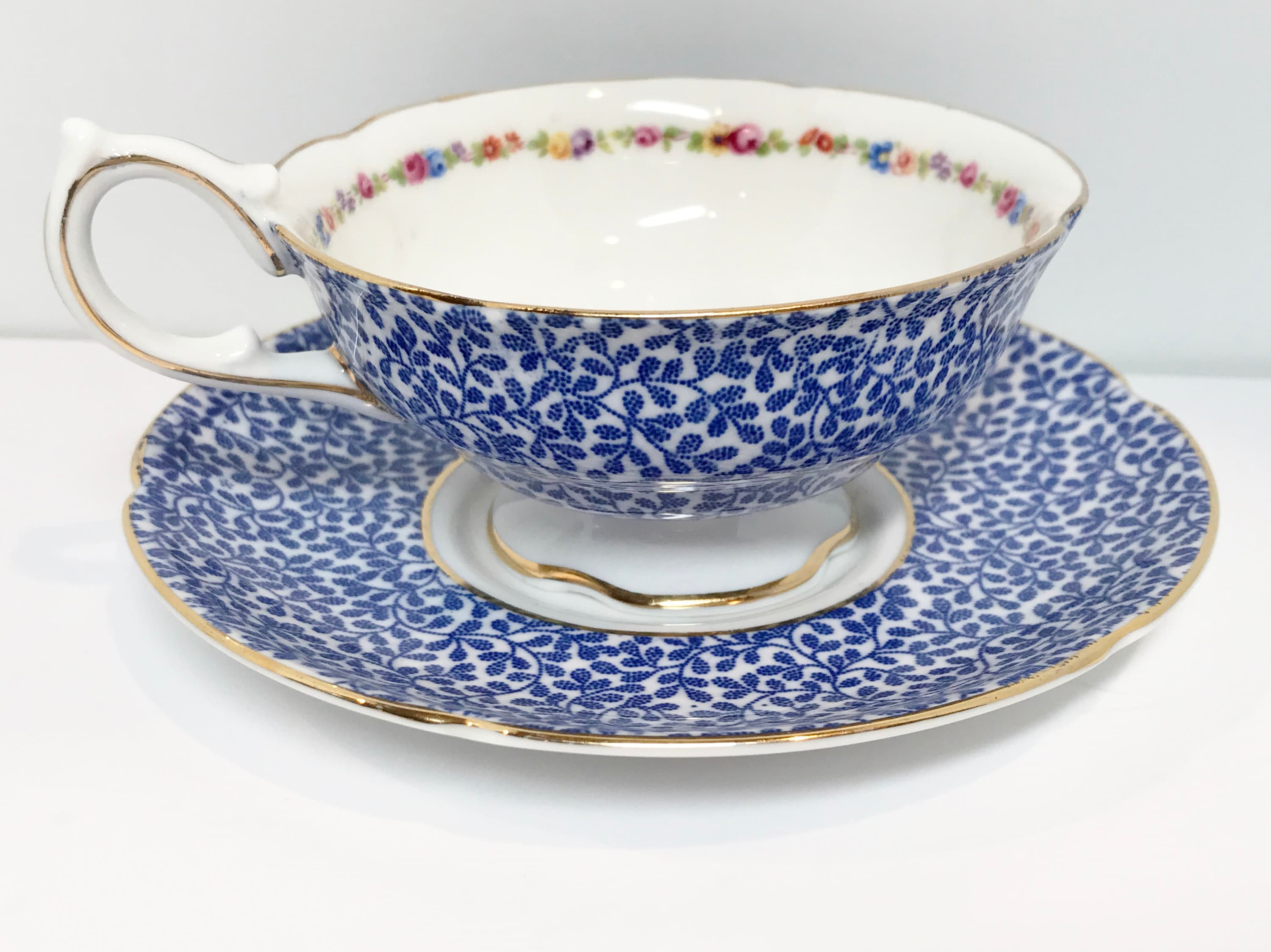 Royal Doulton Teacup and Saucer, Blue White Ware, English Bone China Cups, English Teacups Royal Doulton Teacup and Saucer, Blue White Ware, English Bone China Cups, English Teacups
