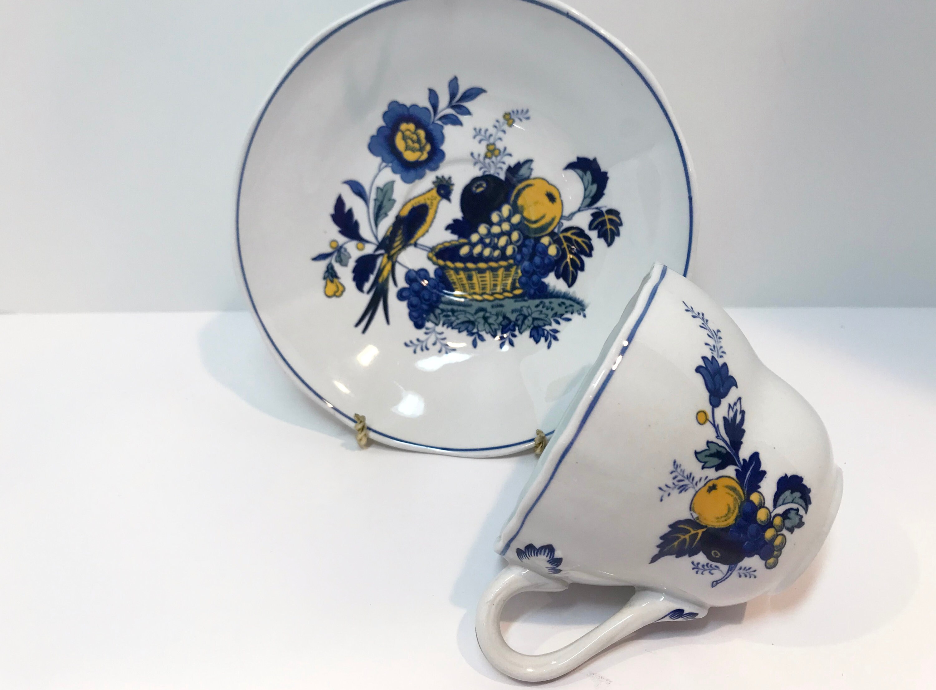Spode Blue Bird Teacup and Saucer, Spode China, Blue Trim Blue Bird