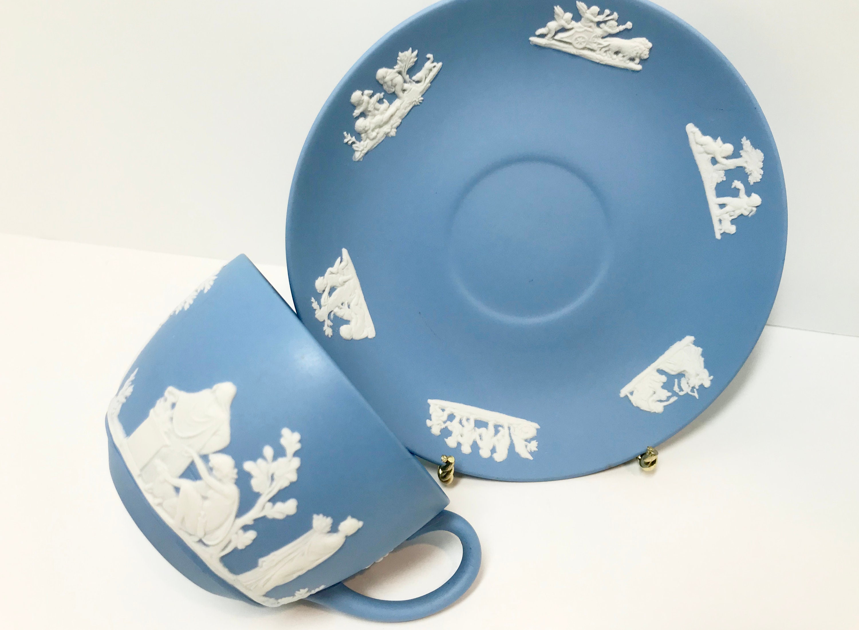 Wedgwood Tea Cup and Saucer, Jasperware Tea Cup, Vintage Tea Cups, Blue