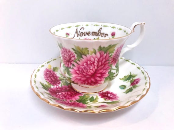 November Birthday, Royal Albert Teacup and Saucer, Floral Teacup, Birthday Teacup, Gift for Her, Anniversary Gift, Chrysanthemum Teacup