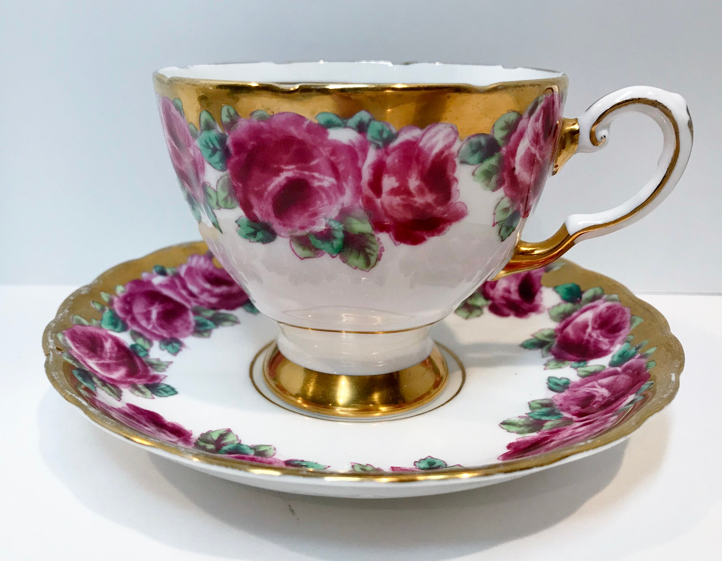 Hand Painted Tuscan Tea Cup and Saucer, Antique Tea Cups Vintage, Tea