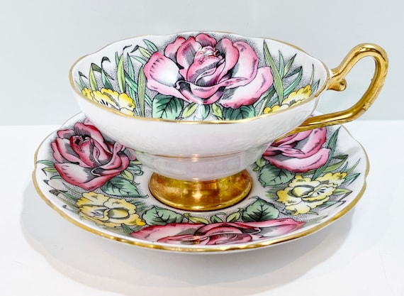 Taylor and Kent Teacup , Antique Bone China Tea Cup , Hand Painted Tea Cup , Large Rose Cup , Anniversary Gift , Wife Gift