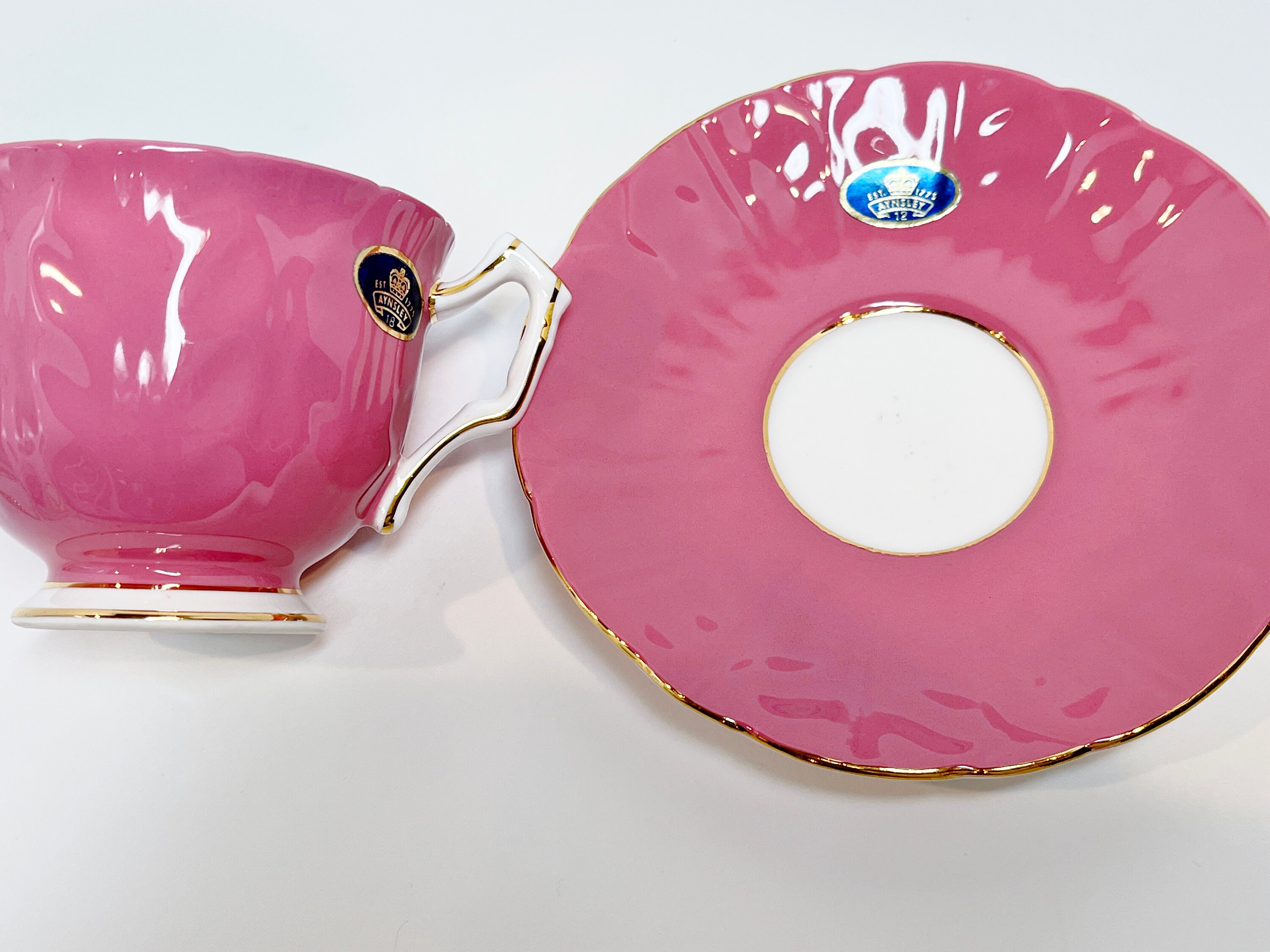 Pink Aynsley Tea Cup and Saucer, Bird Tea Cups Vintage, English Bone