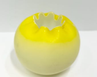 Mount Washington Cased Glass Rose Bowl: Yellow Over White, Circa 1890