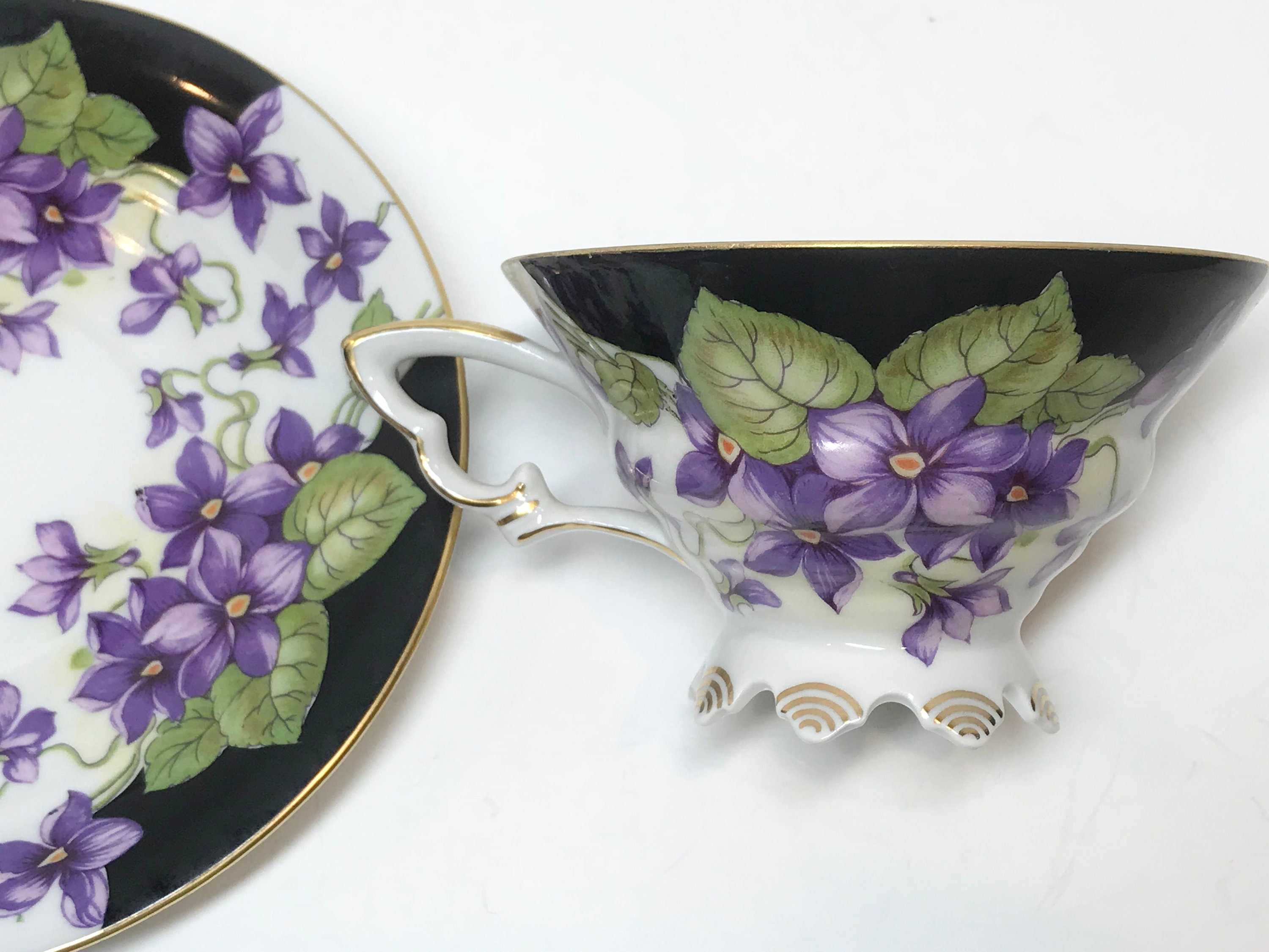 Mitterteich Bavaria Germany Tea Cup and Saucer, Purple Violet Cup