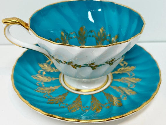 Aynsley Teacup and Saucer, Aqua Aynsley, Aynsley Teacups, English Bone China Cups, Afternoon Tea, Teatime Tea Cups