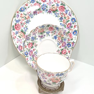 Crown Staffordshire Trio, Teacup and Saucer and Plate, Housewarming Gift, Gifts for Her, Gift for Friend, Anniversary Gift, Floral Teacup