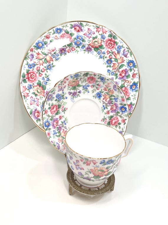 Crown Staffordshire Trio, Teacup and Saucer and Plate, Housewarming Gift, Gifts for Her, Gift for Friend, Anniversary Gift, Floral Teacup