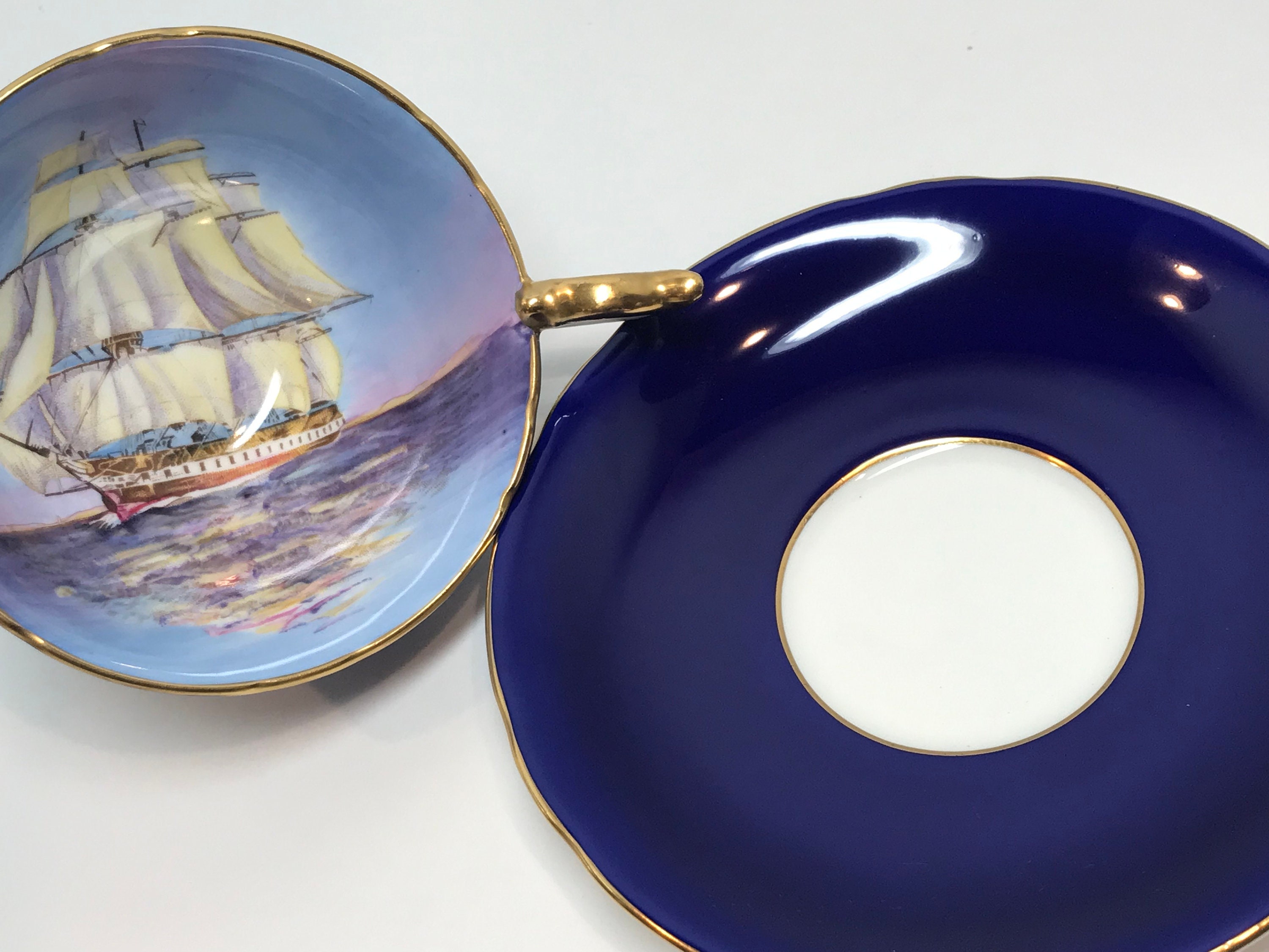 Sailing Ship by Aynsley Tea Cup and Saucer, Tall Ship Cups, Sailboat