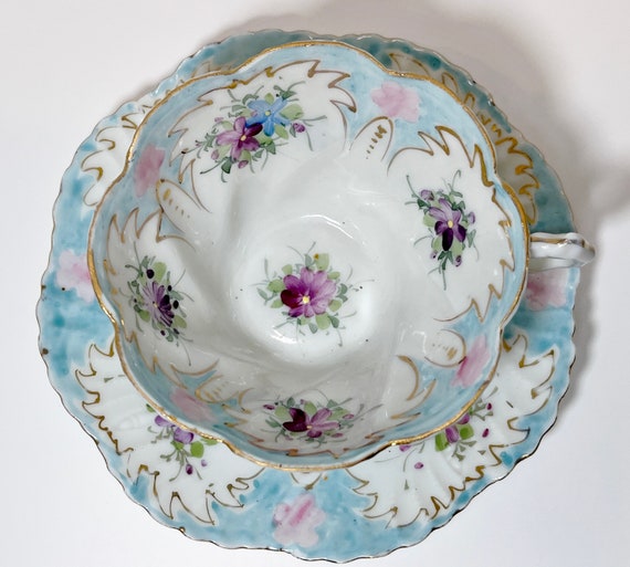 Japanese Teacup , Hand Painted Japanese Tea Cup ,  Vintage Teacup , Antique Teacup  ,  Floral Tea Cup