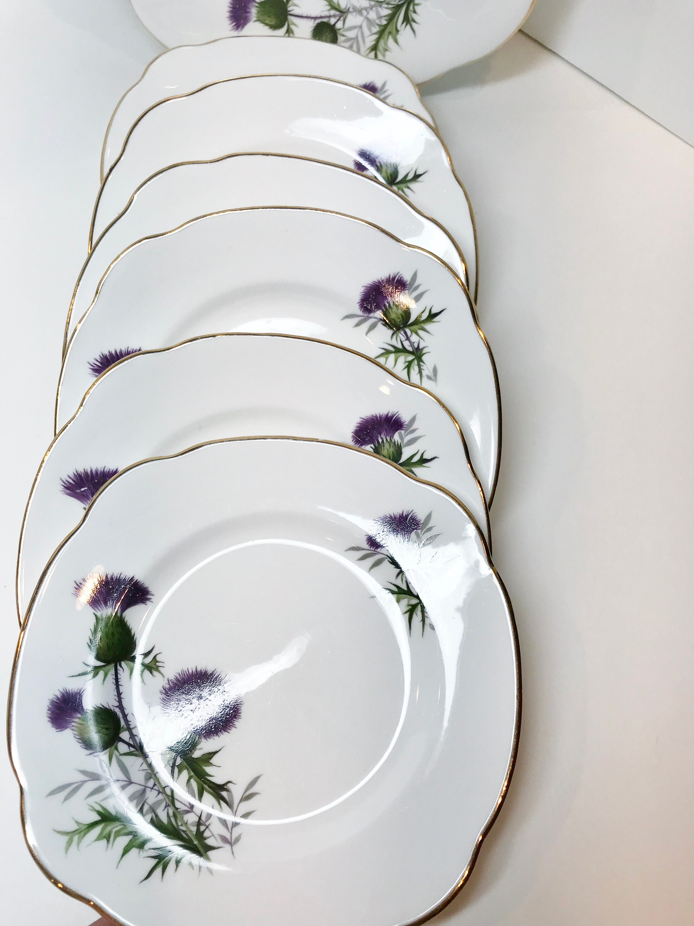 Thistle Plates, Set of 6 Plates, Thistle Pattern, Scottish Plates, Bone