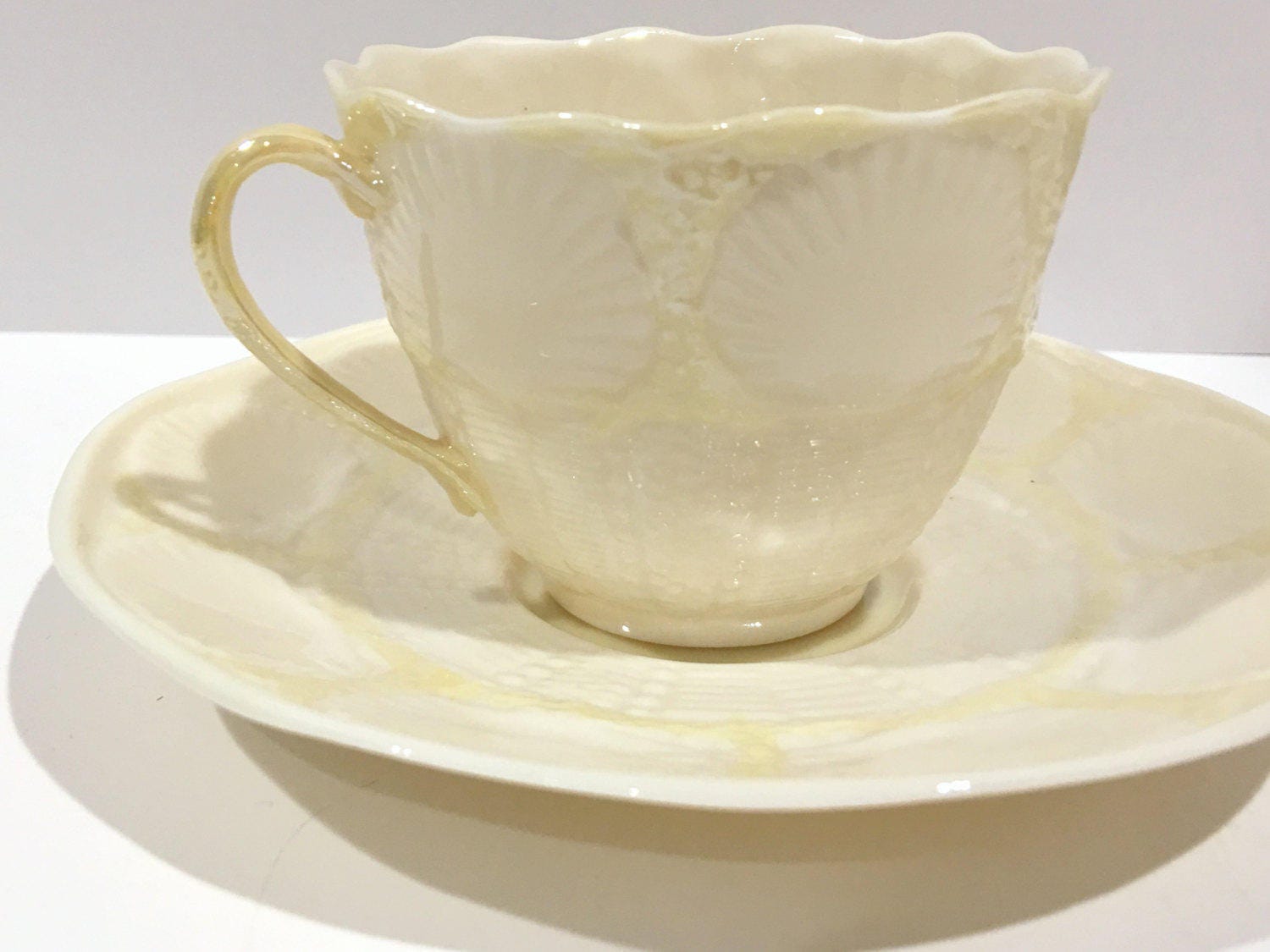 Belleek Tea Cup and Saucer, Irish Tea Cup, Shell Belleek China, Irish