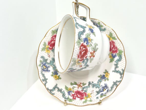 Royal Doulton Teacup and Saucer, Floradora Gold, English Bone China, English Teacups, Anniversary Gift, Gifts for Her, Housewarming Gift