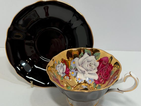 Gold Teacup, Antique Teacup, Hand Painted Roses, Housewarming Gift, Anniversary Gift