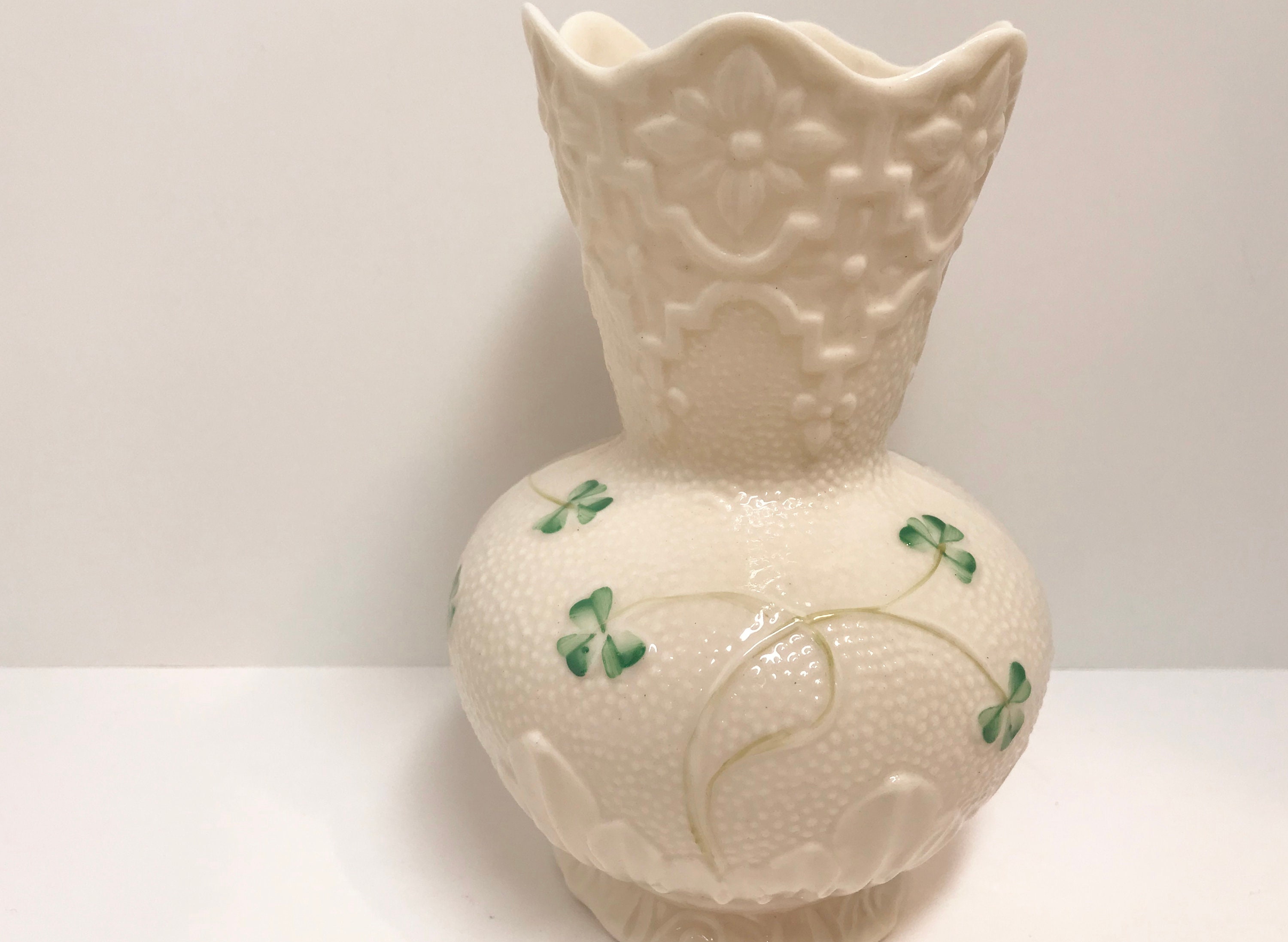 Shamrock Belleek Vase, Wicklow Vase Pattern, Irish Vase, Belleek China