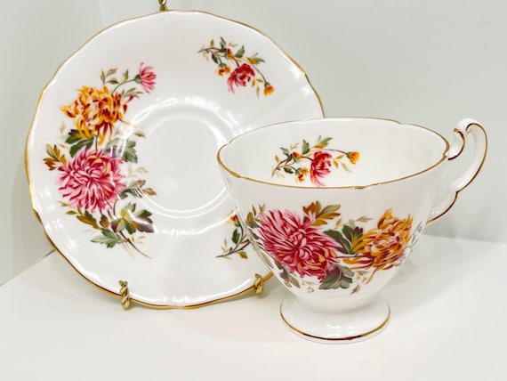 Adderley Teacup and Saucer, Floral Tea Cup, Chrysanthemum, English Bone China Teacups, Gift for Her, Anniversary Gift, Birthday Gift