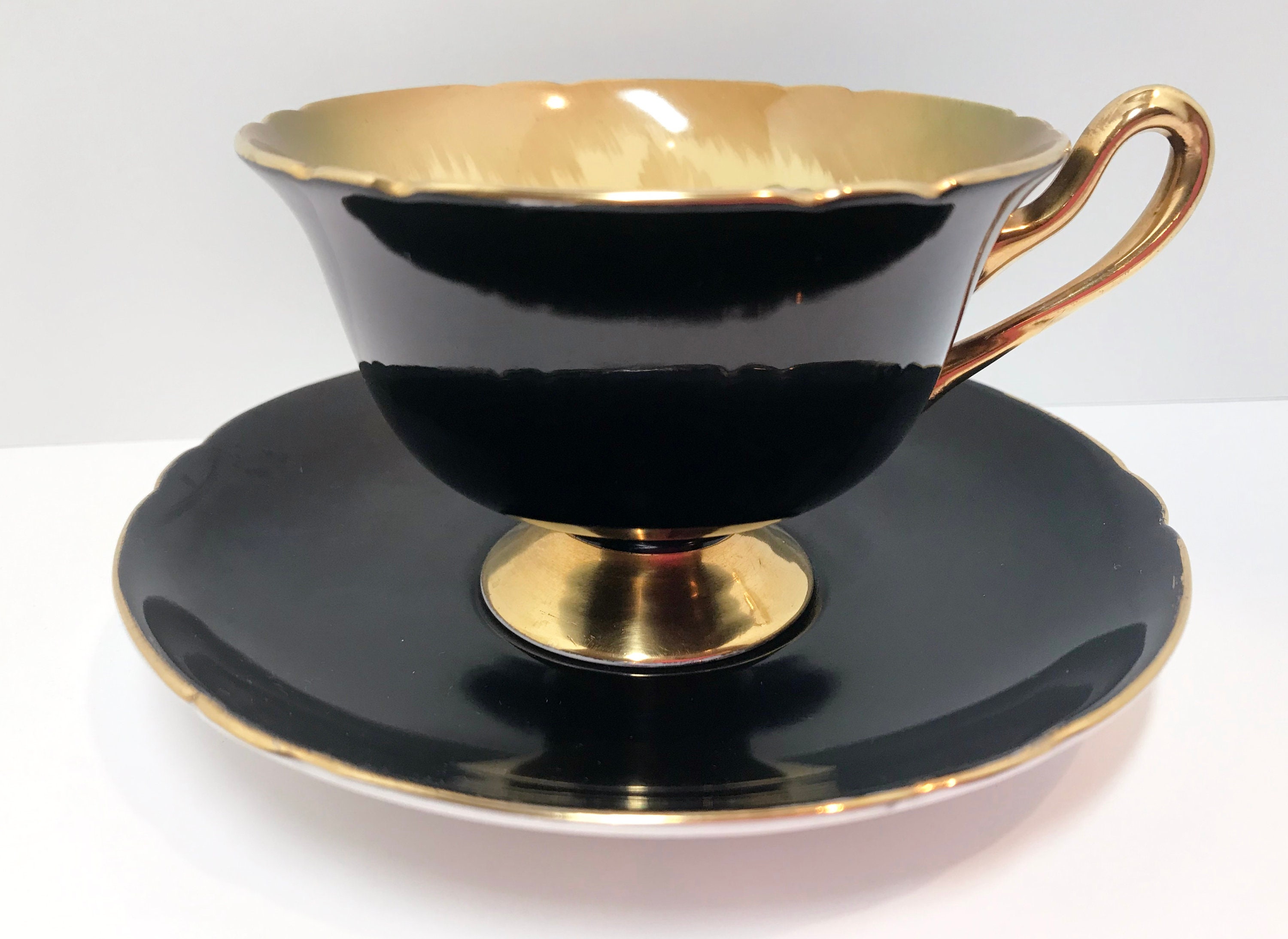 Shelley Teacup and Saucer, Black Gainsborough Shape, Shelley Cups