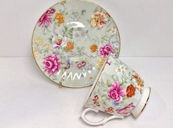 Glorious Garden Duchess Teacup and Saucer, English Bone China, Floral Teacup, Antique Teacup Vintage, Anniversary Gift, Gift for Her