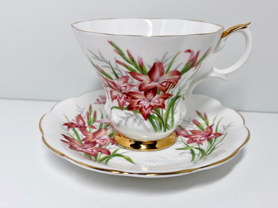 Royal Albert Gladiolus Teacup and Saucer, Friendship Series, English Bone China, Antique Tea Cups Vintage Teacups Antique