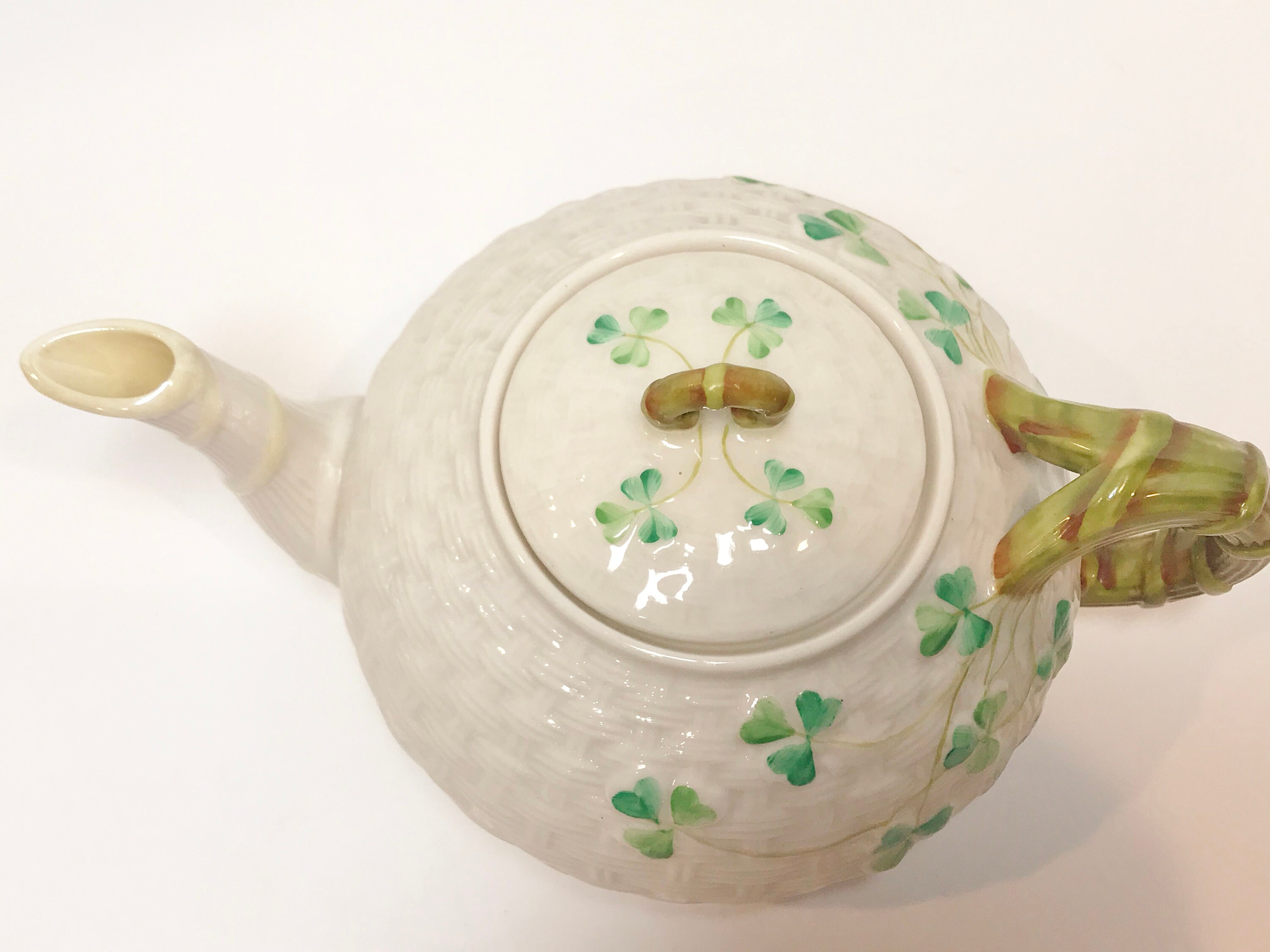 Small Shamrock Belleek Teapot, Irish Teapot, Belleek China, Green Mark