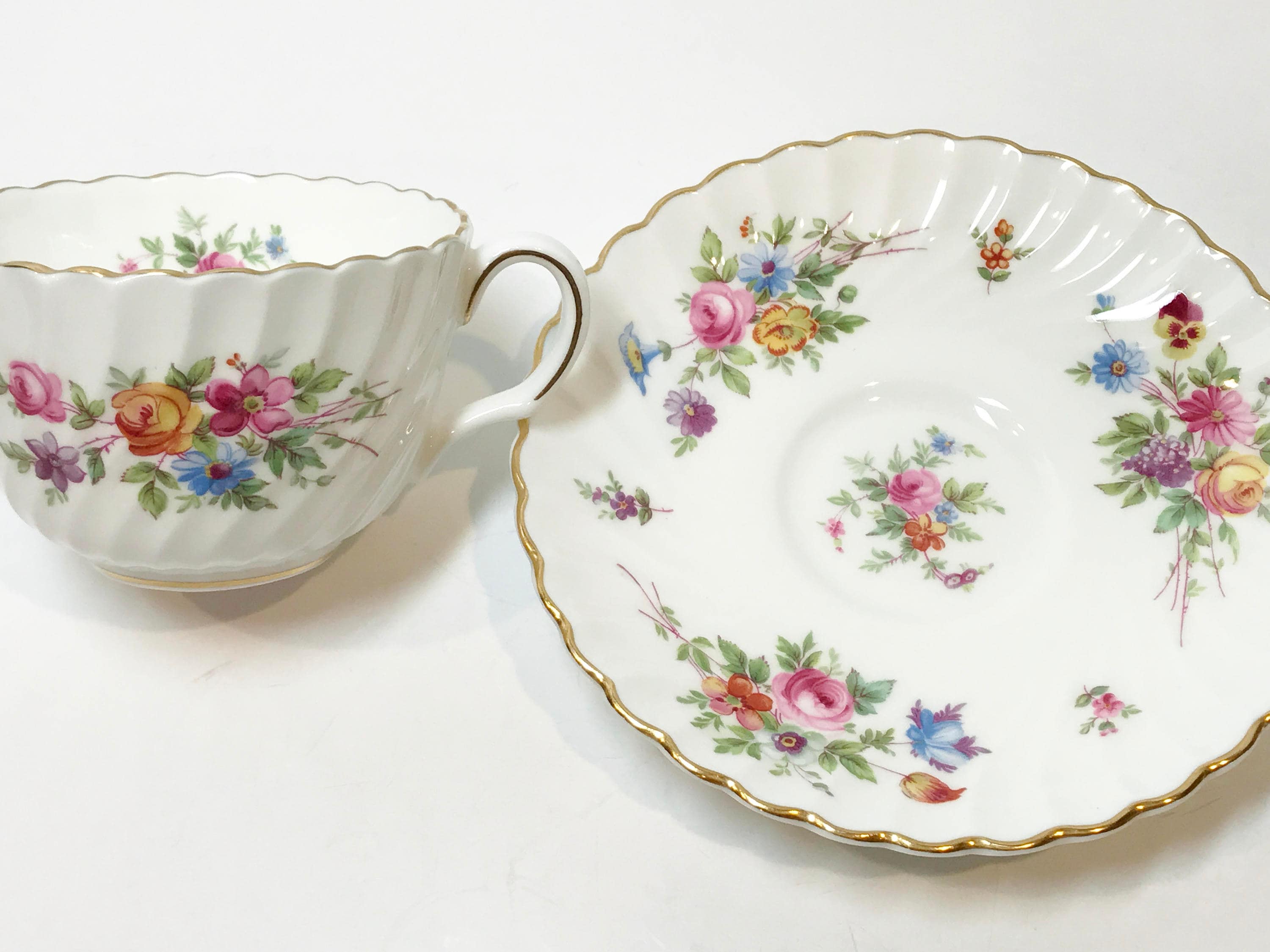 Hand Painted Minton Tea Cup and Saucer, Marlow Pattern, Antique Teacups