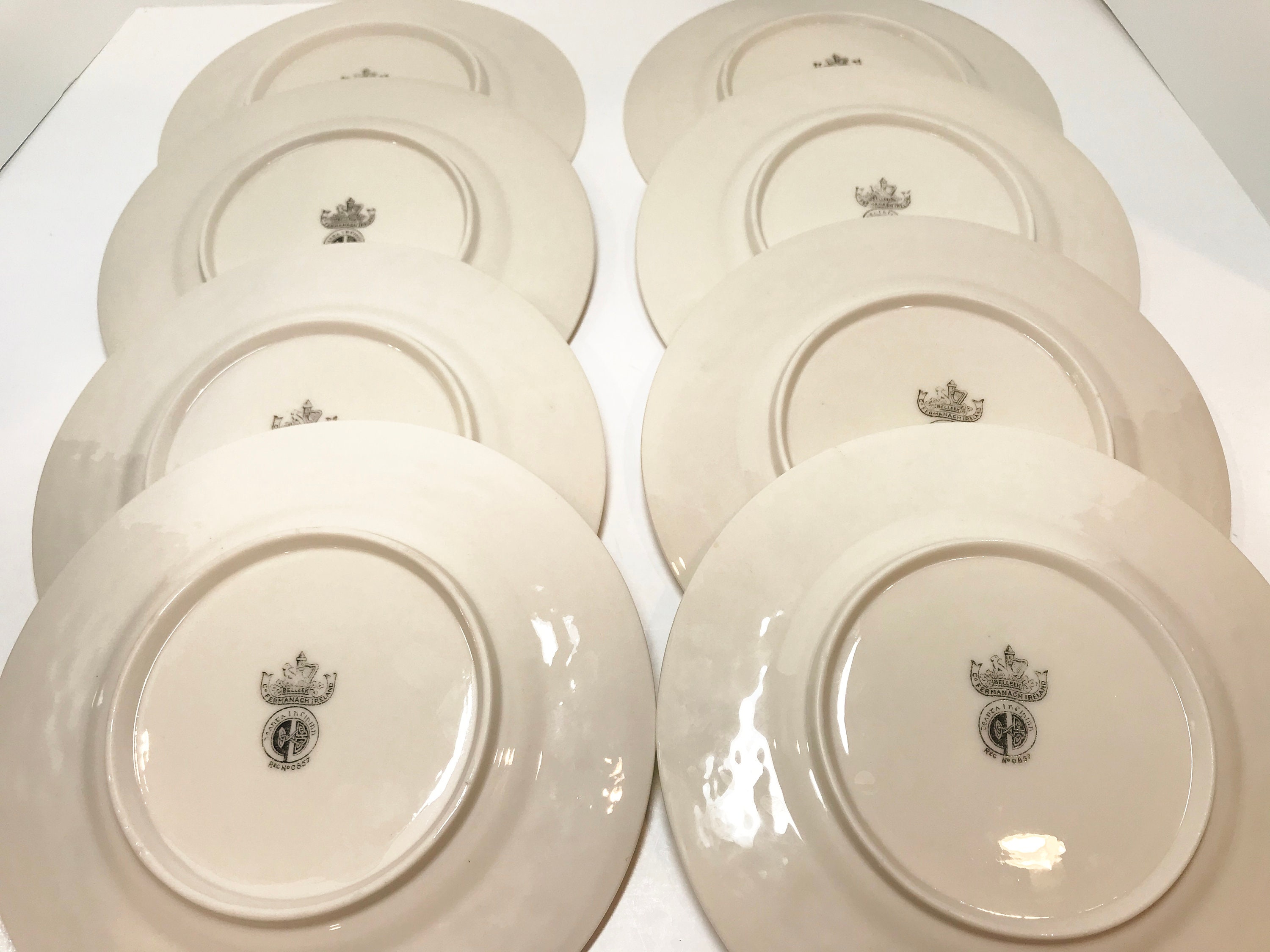Black Mark Belleek Shamrock Plates, Shamrock Ware Plates, Belleek