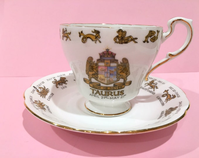 Taurus Zodiac Cup, Regal Tea Cup and Saucer, Tea Set, Horoscope Tea