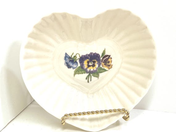 Belleek Pansy Heart Dish: Irish Porcelain Serving Dish, 1997-2000