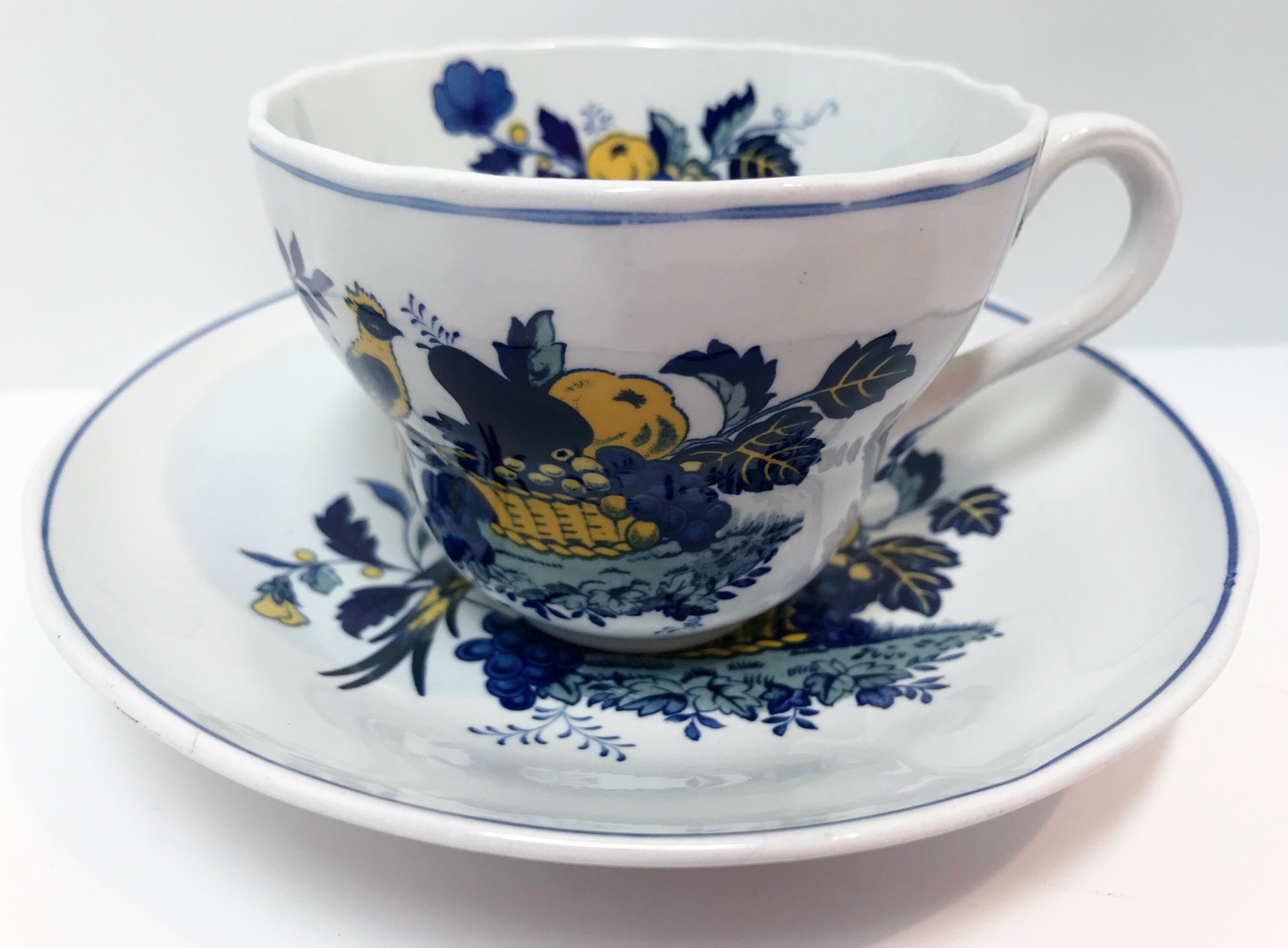 Spode Blue Bird Teacup and Saucer, Spode China, Blue Trim Blue Bird