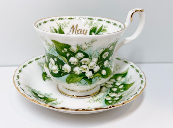 Royal Albert Tea Cup and Saucer , Flower Month Series , May Birthday, Lily of the Valley Pattern , Vintage Tea Cups Antique