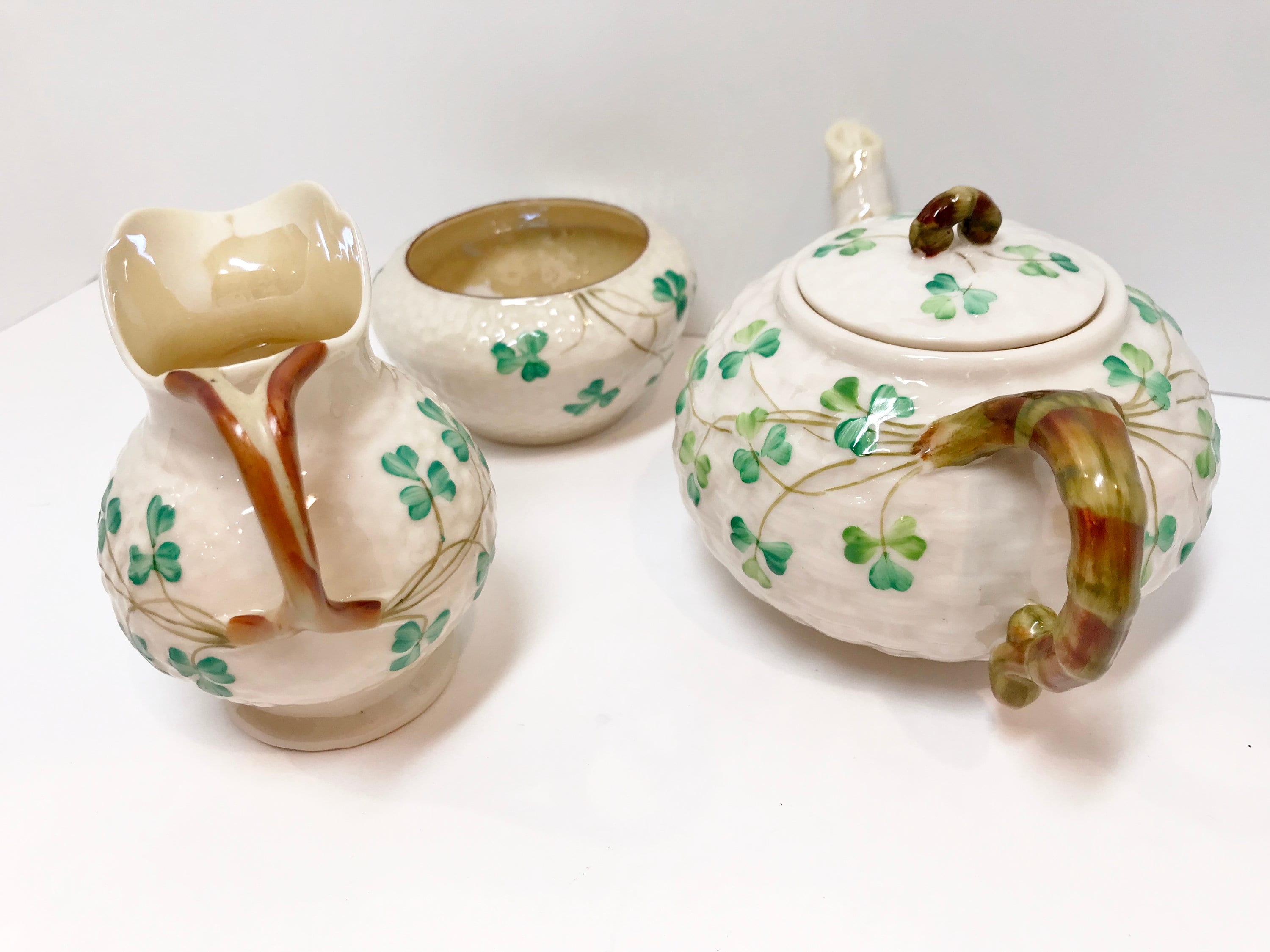 RARE One Person Shamrock Belleek Teapot, Belleek Tea Set, Irish Teapot