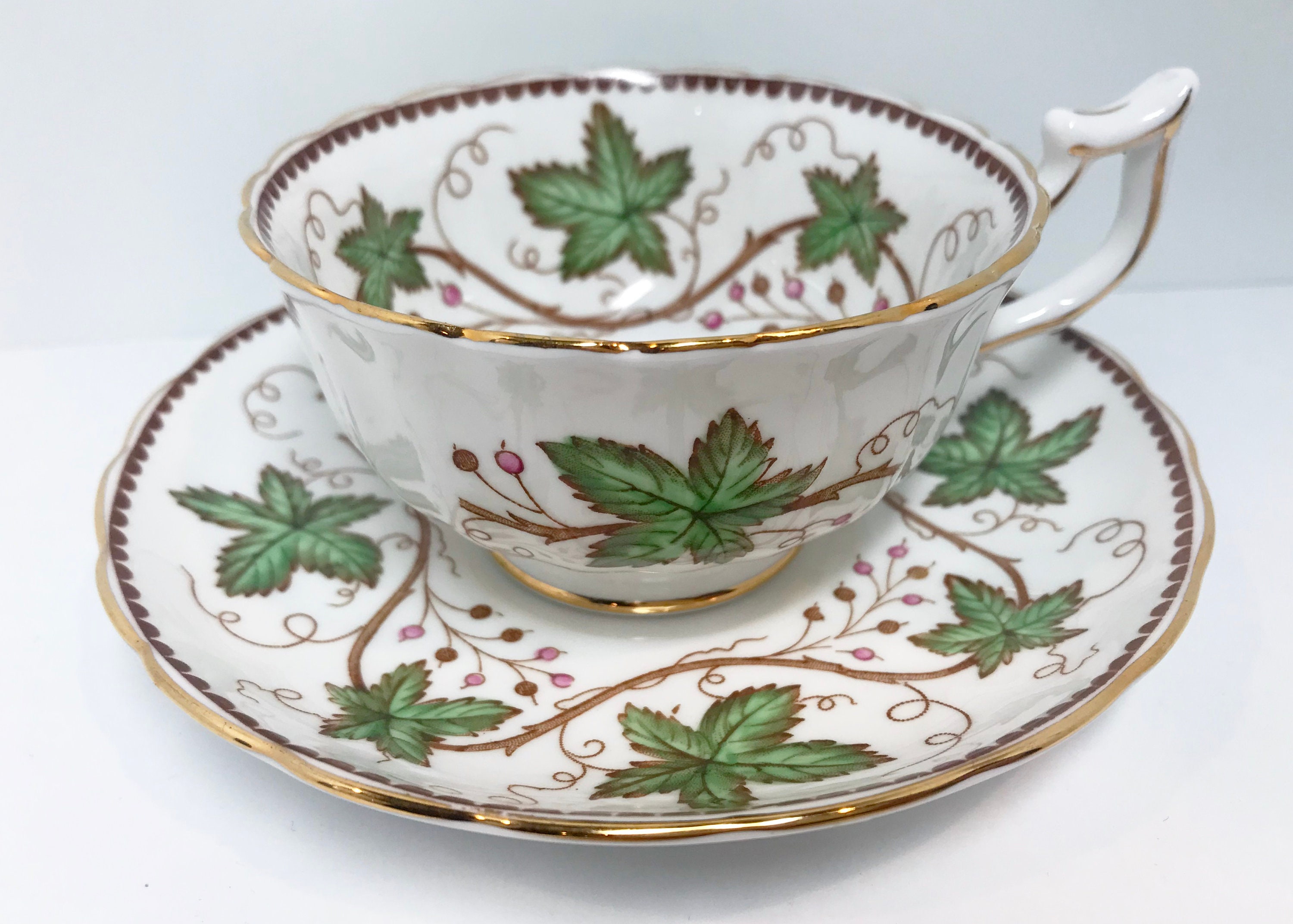Reserved for SP, Hand Painted Royal Chelsea Tea Cup and Saucer, Vine
