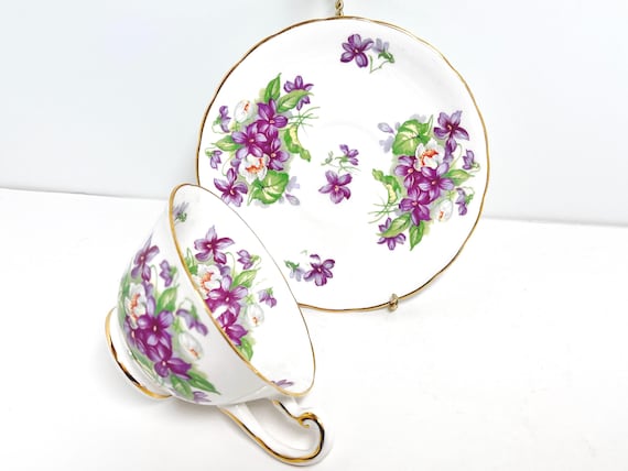 Violets Tea Cup , February Tea Cup , Royal Chelsea Teacup , Floral Tea Cup , Hostess Gift , Friend Gift for Her , English Teacups