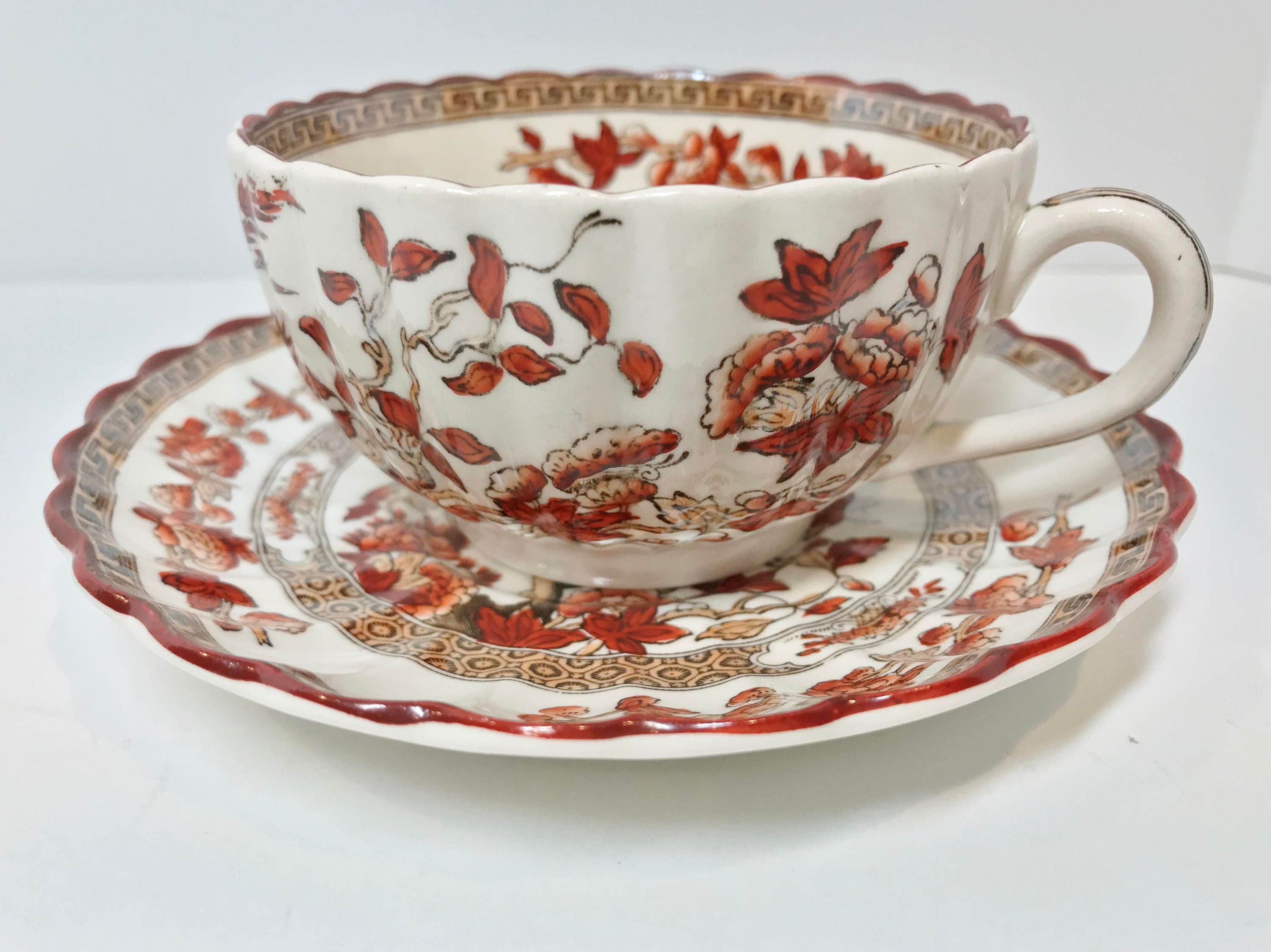 Spode Tea Cup and Saucer, India Tree Pattern, English Bone China Cups