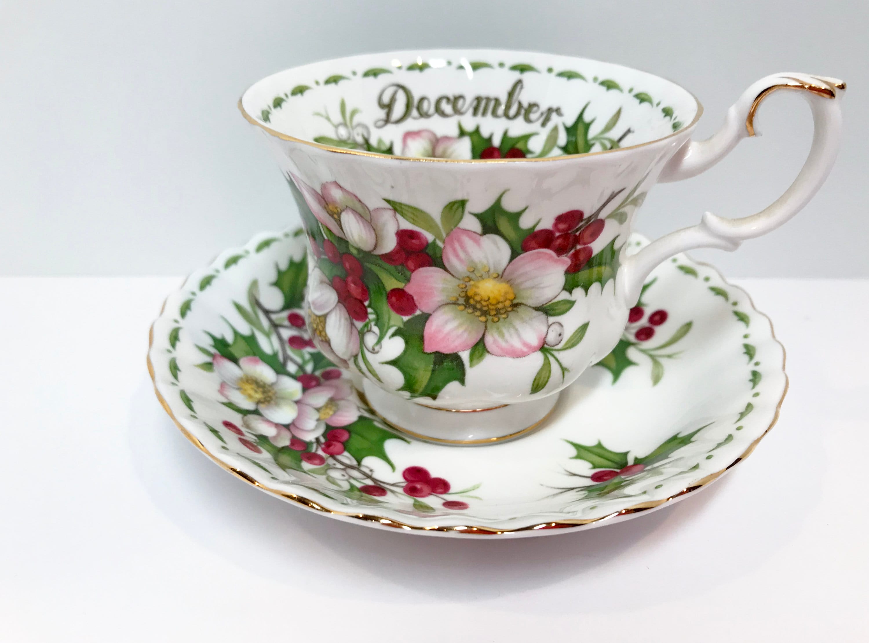 Royal Albert Tea Cup and Saucer, Flower Month Series, December Birthday
