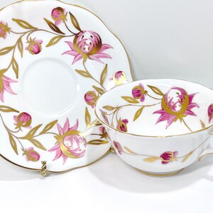Hand Painted Foley Teacup and Saucer, Floral Teacup, Pink Flower Teacup, Pink Gold Teacup, Anniversary Gift for Her, Birthday Gift