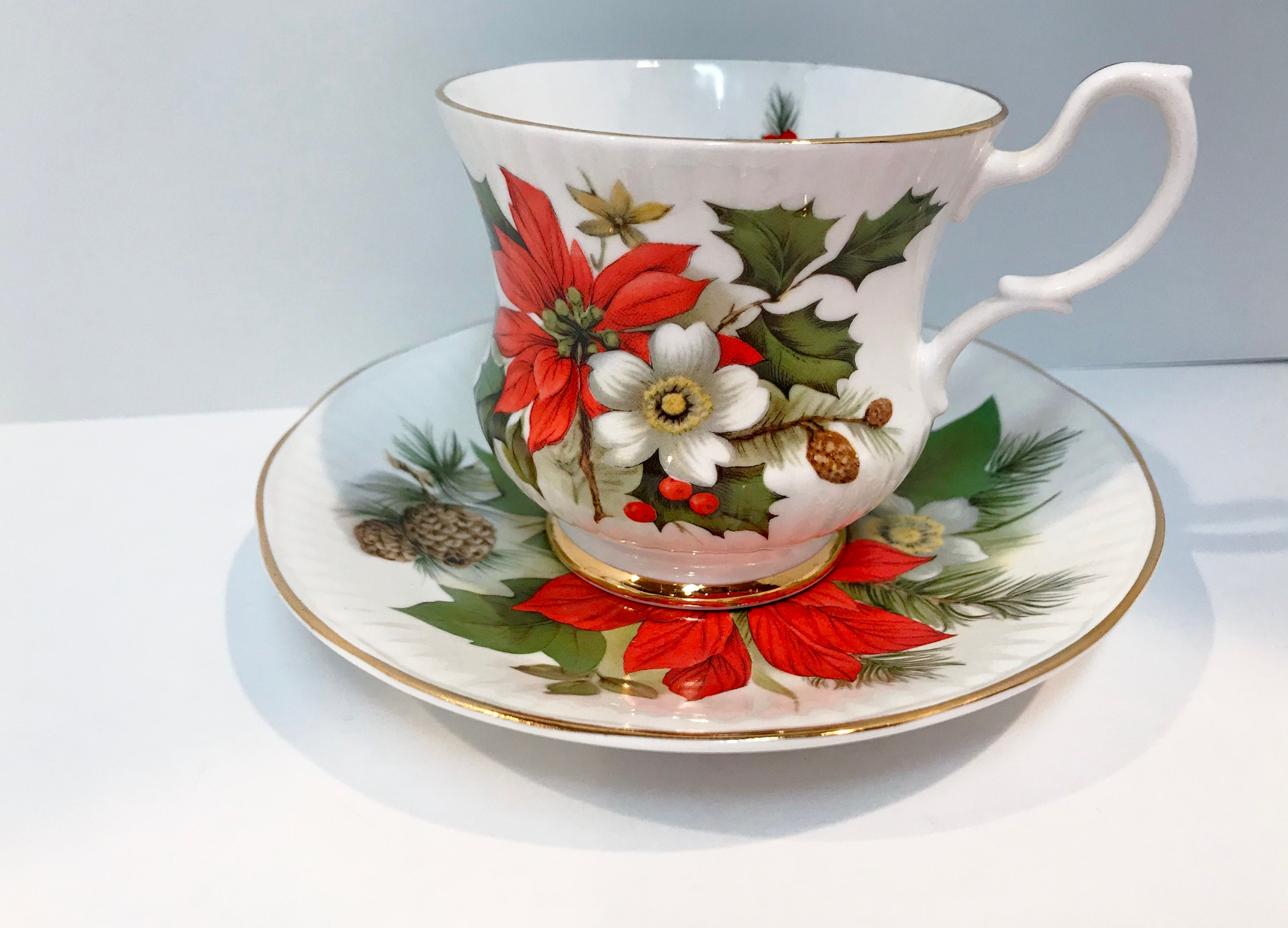 Christmas Tea Cups, Royal Coach Holiday Tea Cups, Christmas Decor