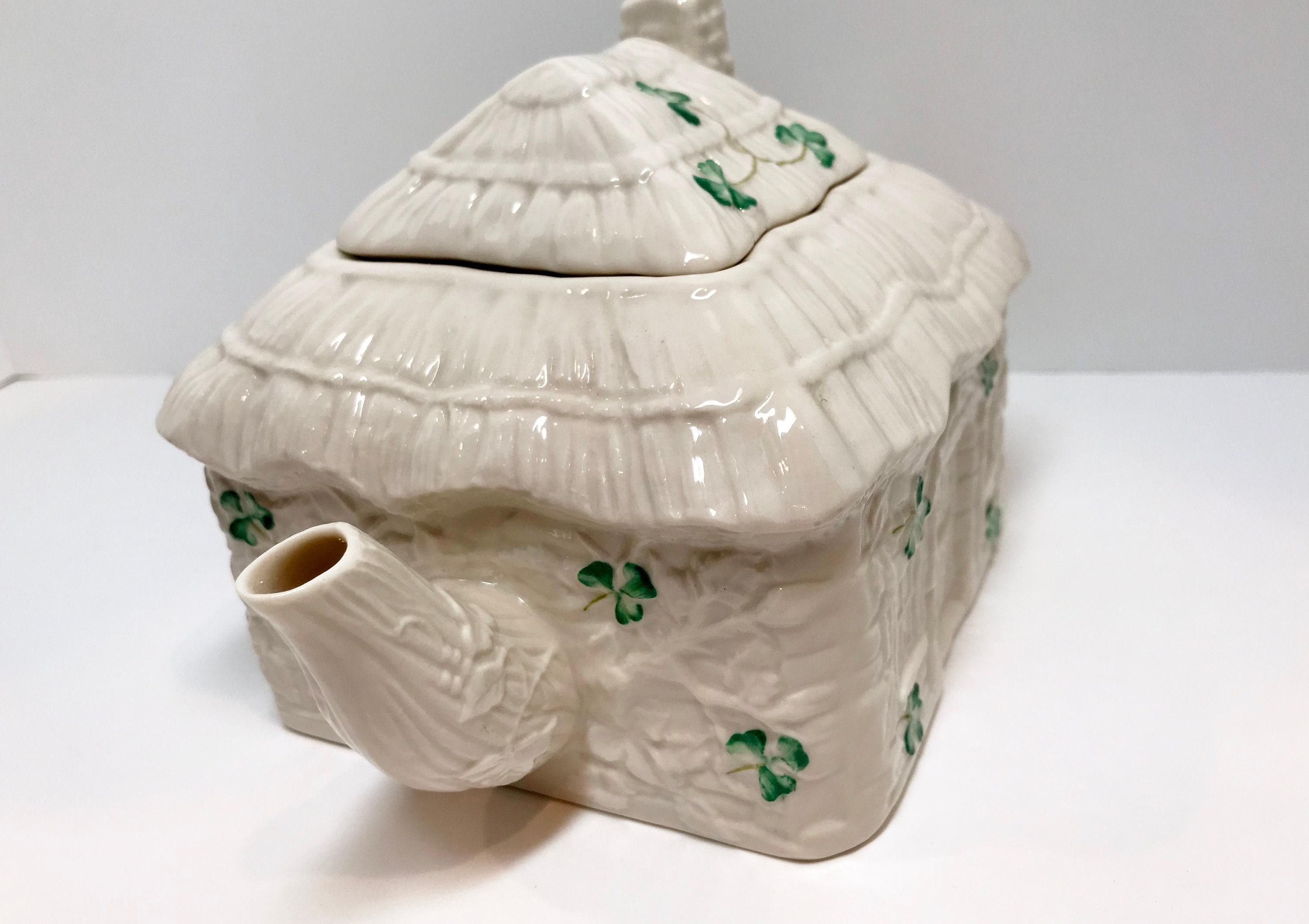 Reserved for SR, Shamrock Cottage Teapot, Belleek Teapot, Irish Teapot