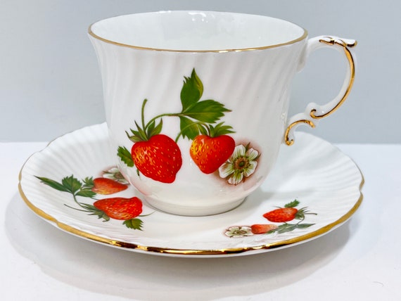 Strawberry Tea Cup and Saucer , Oakley Teacup ,  Fruit Teacup , Hostess Gift for Her , Housewarming Gift , English Tea Cup