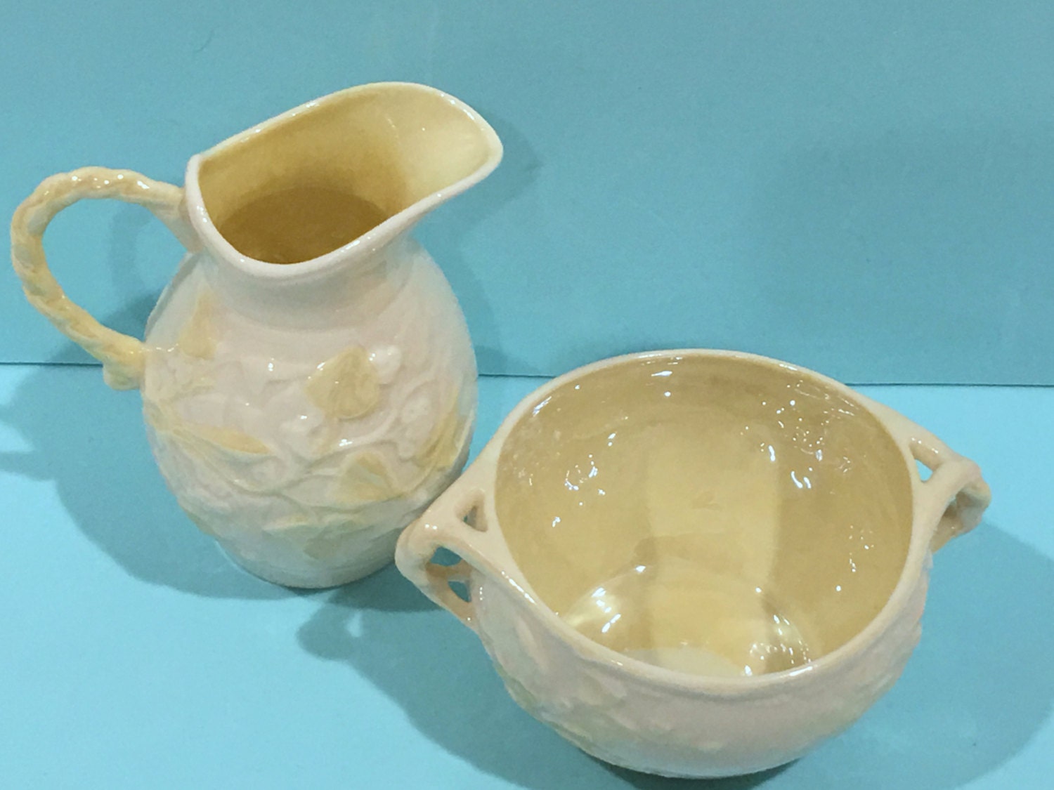 Belleek Sugar Bowl and Creamer, Green Mark Belleek Creamer, Made in